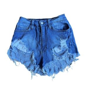 FASHIONNOVA Distressed Blue High Waisted Denim Shorts